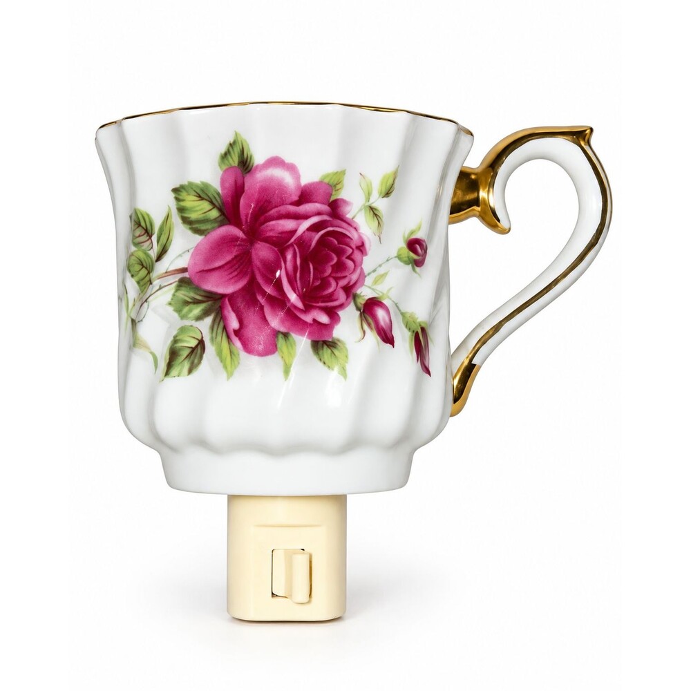 Porcelain Teacup Night Light Pink Rose Floral Gold Trim Cottagecore Shabby Chic